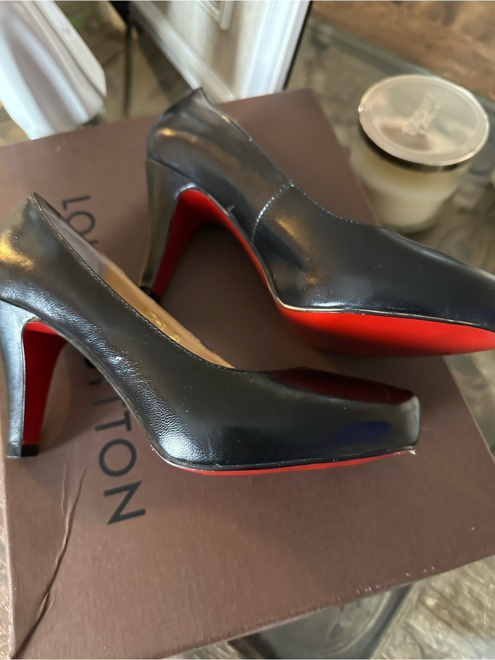 Christian Louboutin Black Leather Pointed-Toe Pumps